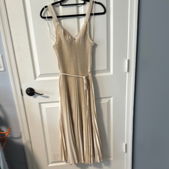 SAM. Dresses & Skirts - SAM Tan Pleated Ruffled V-Neck Knee-Length Sundress